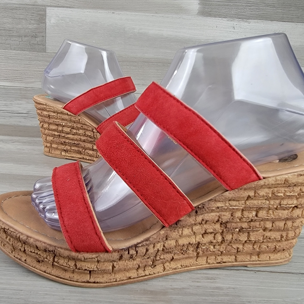 Mariella Red Suede Cork Wedge Sandals Women's Size 8 - Picture 12 of 16